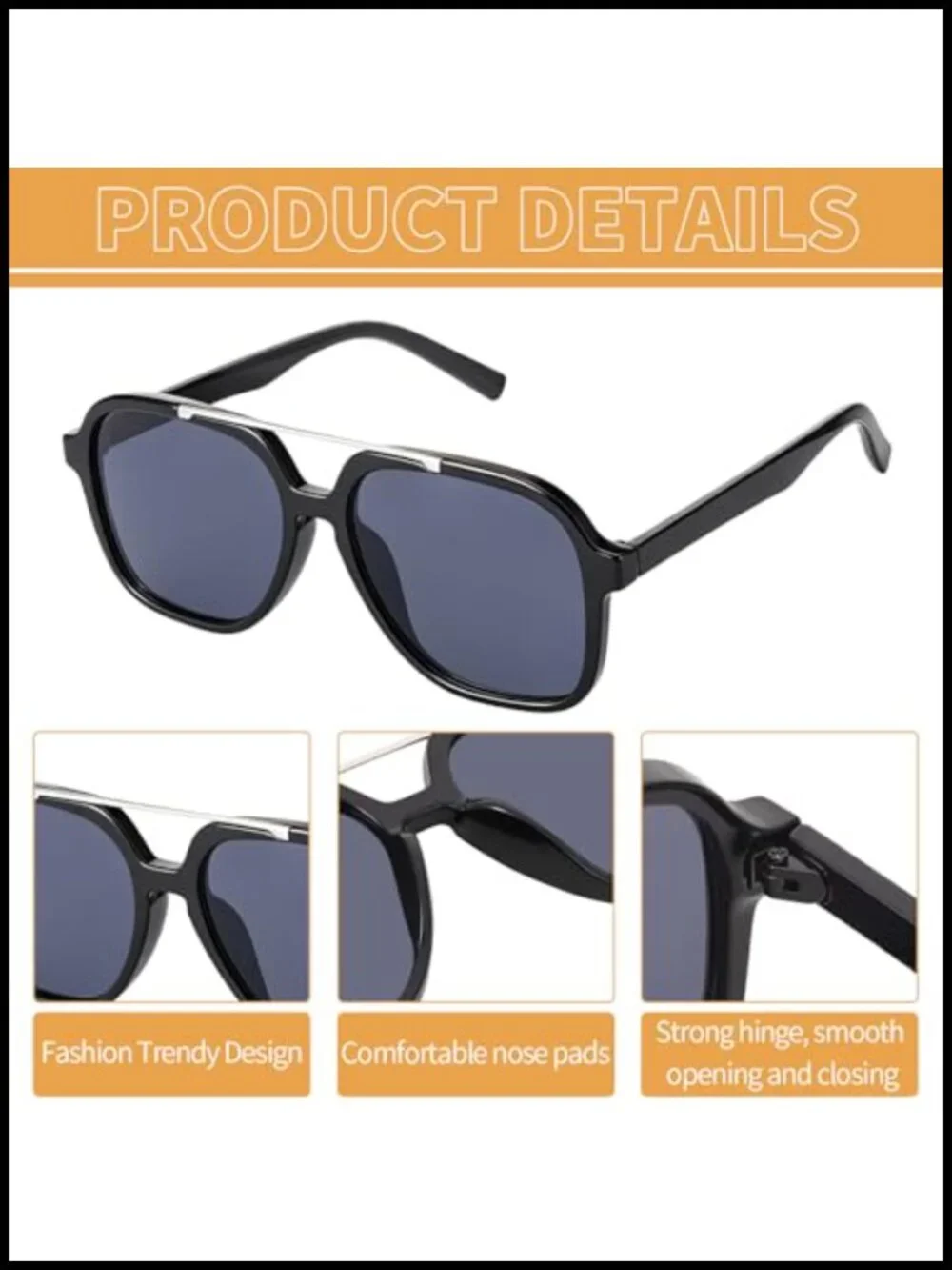 Retro Oversized Aviator Sunglasses 4 Pack Double Bridge UV400 Metal Legs
